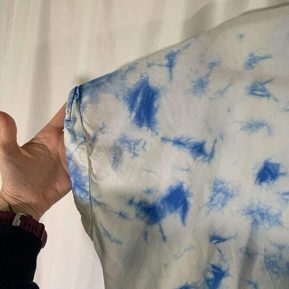 Jane Delancey Blouse Women's 1X White Blue Tie Dye Button Up Short Sleeve - Picture 9 of 9